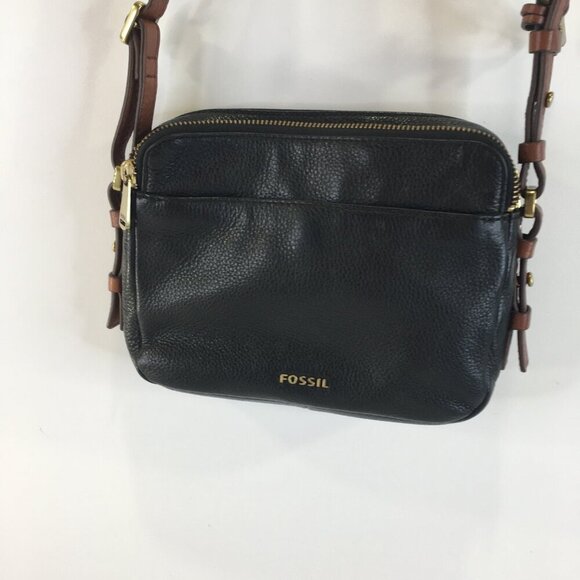 Fossil Piper Toaster Ombré Stripe Heart Leather Double Zipper Black Crossbody - Picture 11 of 16